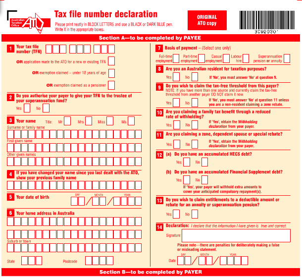 ATO TFN Declaration Form for payroll