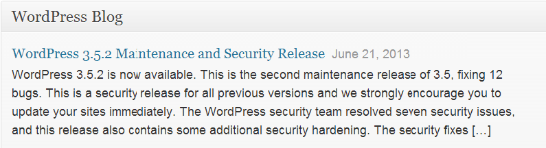 Warning to keep your WordPress Up to date.