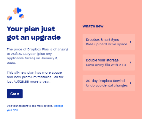 dropbox plus price increase