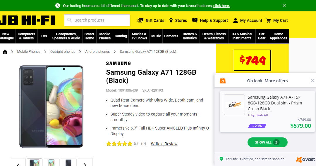 Samsung Galaxy Android phone cheaper than JBHIFI according to PayPals Honey - Deals, Coupon & Promo Codes - Digital Marketing Training Courses